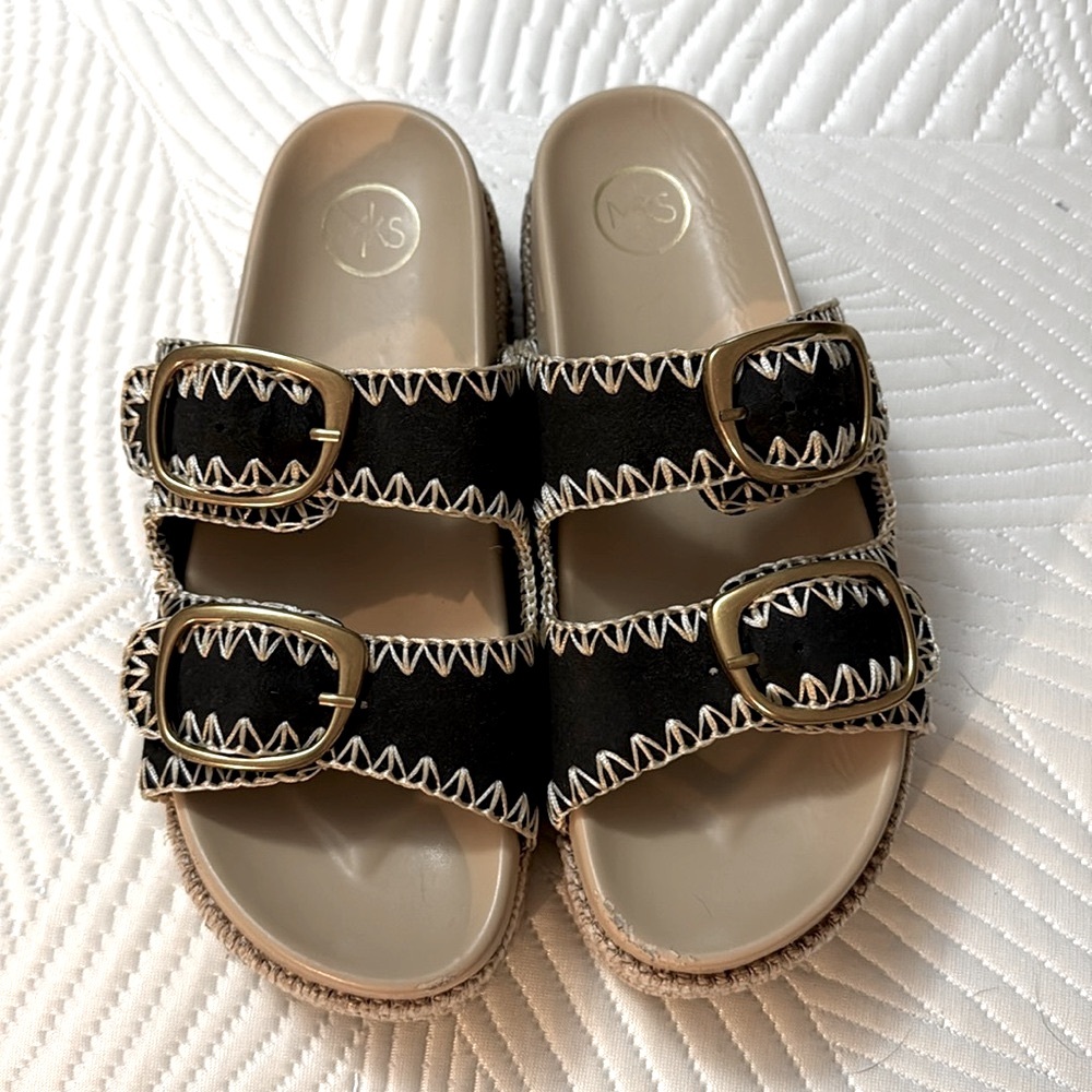 Stylish Clara Black Sandals with Gold Buckles